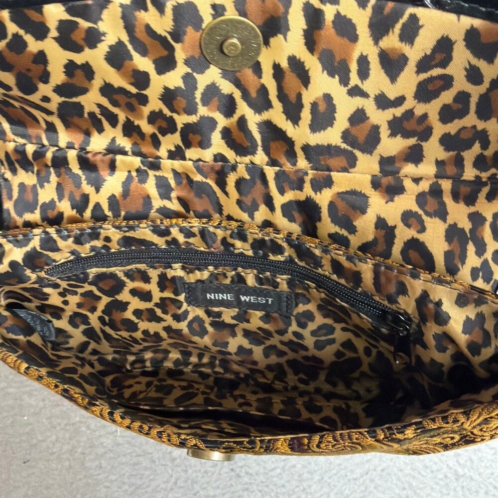 Y2K Leopard Fur Paisley Baguette Bag Gothic Boho Shoulder Purse Brass Hardware - Picture 8 of 10